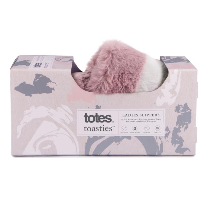totes toasties® Ladies Faux Fur Slider Slippers Pink Extra Image 7